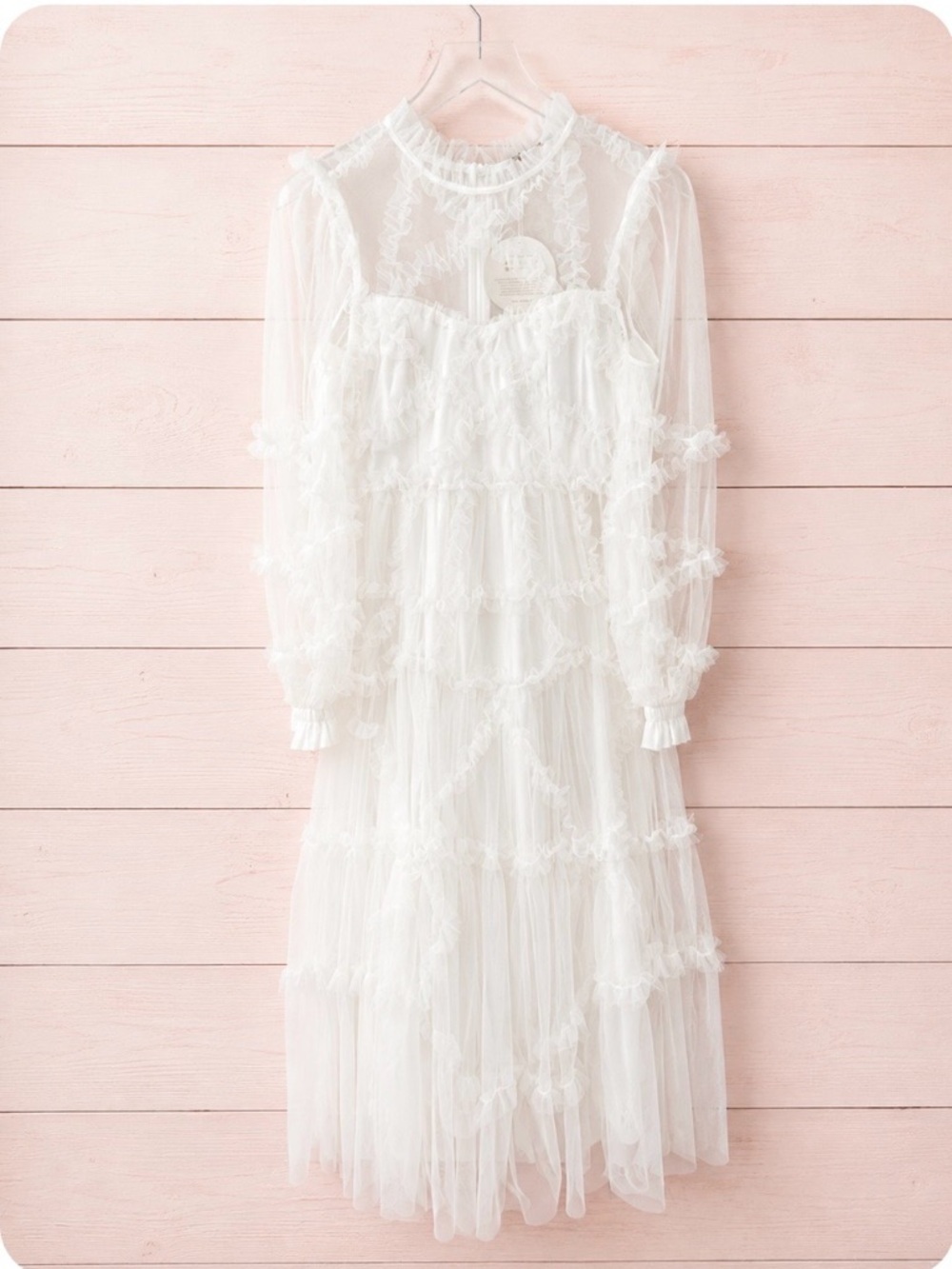 Untamed Petals Dreamer Maxi Dress White Small NWT Sheer Ruffle Bridal Boho - Picture 4 of 13